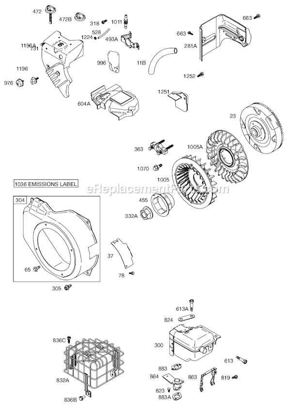Page E Diagram and Parts List for 12C300SERIES 0131-0279 Briggs and Stratton Engine